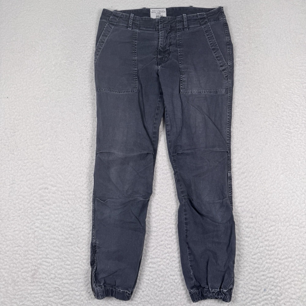 Nili Lotan Cropped Military Pant Size 2 Utility Jogger Black Faded Zip Ankle USA